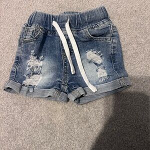Little Bipsy Distressed Denim Shorts - Blue with White Drawstring
